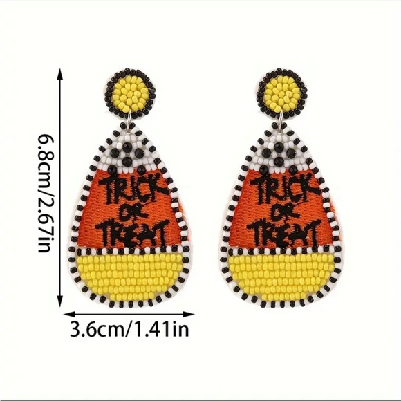 Trick or Treat Candy Corn Beaded Dangle Earrings - Picture 2 of 2